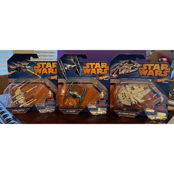 Hot Wheels STAR WARS X-WING Fighter Red 5 Millennium Falcon Tie Fighter 2014 NEW - Picture 8 of 12